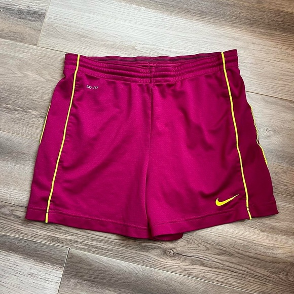 Nike Dri Fit Pink and Yellow High Waisted Athletic Shorts - Picture 1 of 9